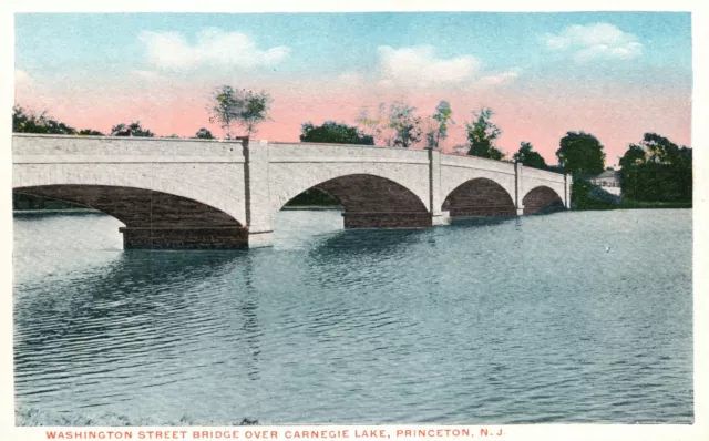 Vintage Postcard 1920's Washington Street Bridge Over Carnegie Lake Princeton NJ