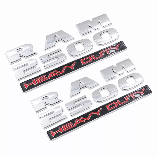 For 2013-2018 R-A-M 2500 Heavy Duty Door Side Emblem Nameplate Silver Red--2PC
