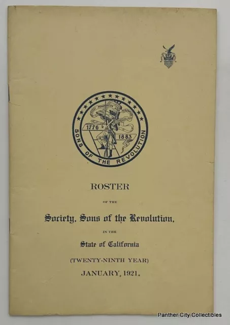 1921 California Society Roster Sons of the American Revolution Los Angeles