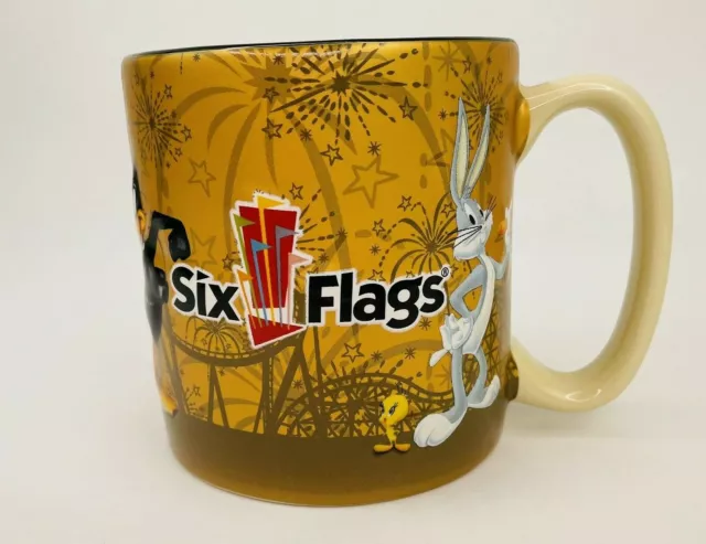 Looney Tunes Six Flags Coffee Cup Mug Sylvester Bugs Bunny Daffy Tweety Bird 3D