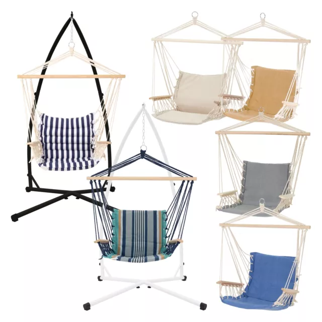 Hamac siège chaise fauteuil suspendu de jardin camping avec/sans support á choix