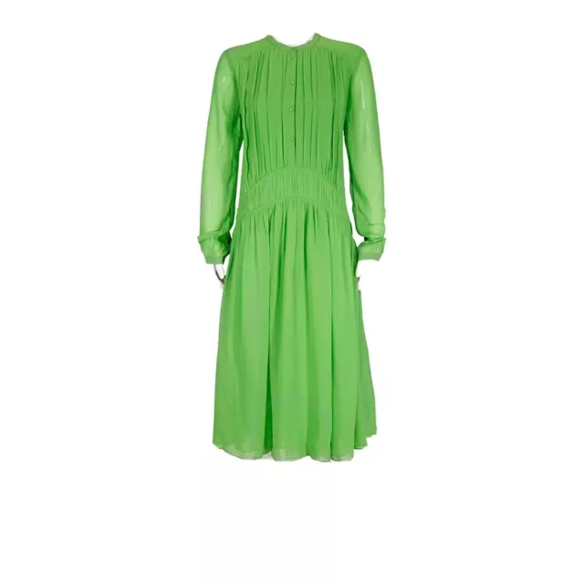 BURBERRY Gathered Silk Georgette Dress in Neon Green, Brand US Size 8
