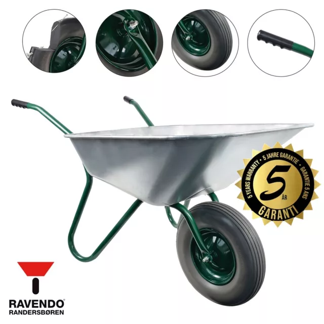 RAVENDO Schubkarre Vollgummireifen Bauschubkarre Gartenkarre 100l 150Kg Grün