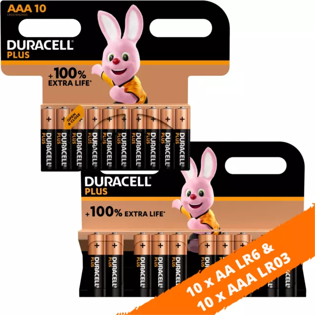 20 x Duracell Plus Batterien - 10 x AA LR6 Mignon & 10 x AAA LR03 Micro 1,5 V