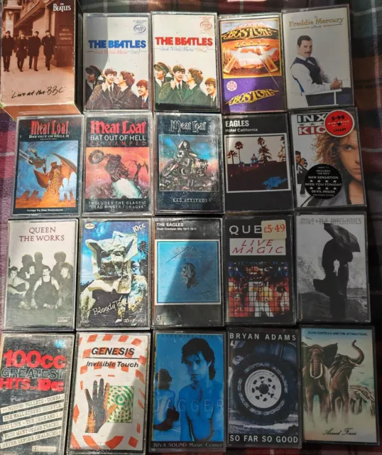 21 Rock Audio Cassettes 60 70s 80s Queen Costello Inxs Meatloaf Beatles 10cc Etc