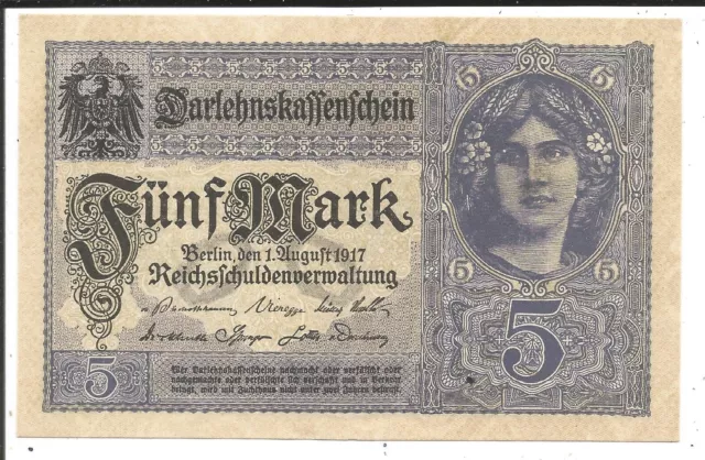 Reichsbanknote,5 Mark 1917,fast Kassenfrisch!