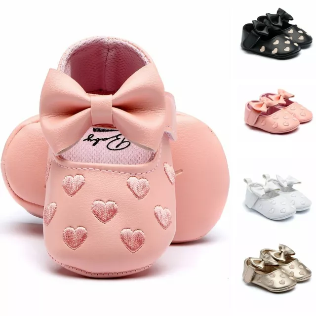 Toddler Infant Baby Girls Princess Cute Kids First Walk Soft Leather Bow Shoes