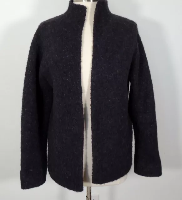 Eileen Fisher Womens L Cardigan Sweater Jacket ALPACA Silk Wool Blend Open Front