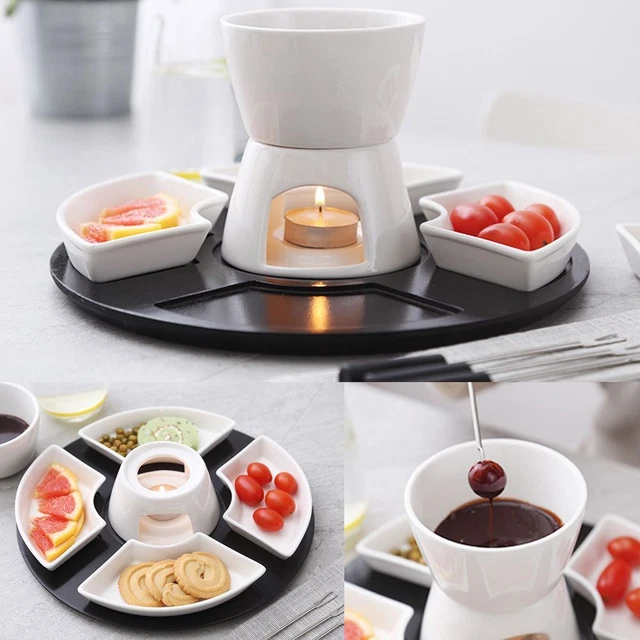 Nuevo juego de tenedores de platos olla de chocolate fondue cerámica