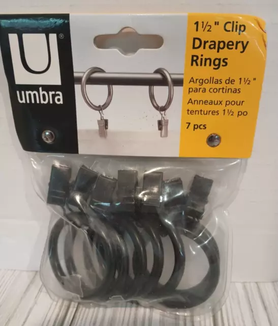 Umbra 1.5" Clip Drapery Rings Black Set of 7