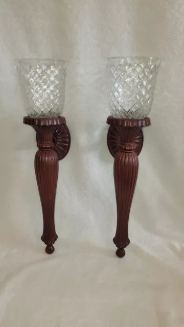 Pair Of VINTAGE Home Interiors Candle Holder Wall Sconce 21" Tall Burgundy Nice
