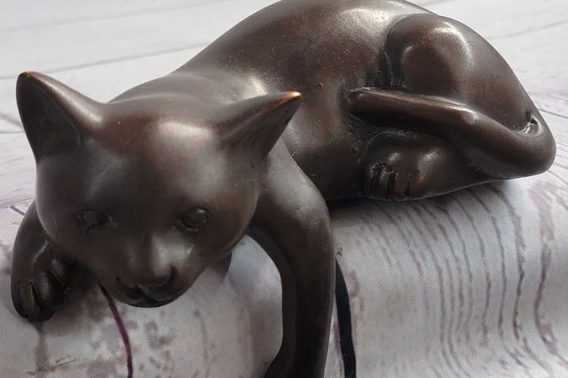 Estatua Escultura Gato Silvestre Moderno Estilo Bronce Firmado Feline Figura Art