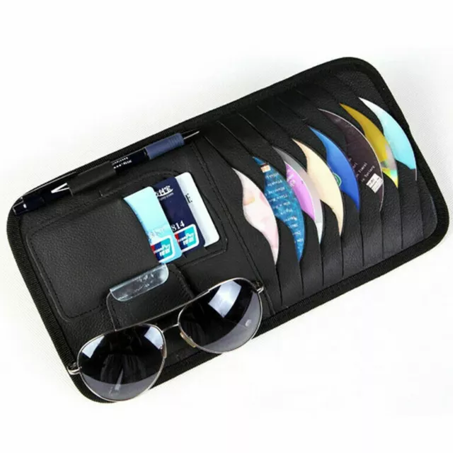 Car Sun Visor Organizer PU Leather CD Disc Storage Bag Glasses Holder Case Black