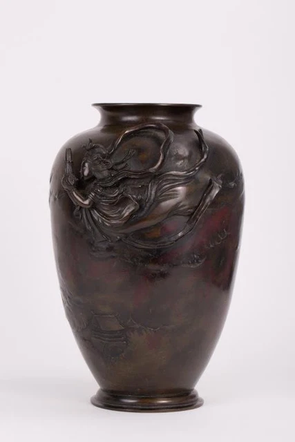 Beautiful Antique 19th Century Meiji Japanese Bronze Egret Vase Urn