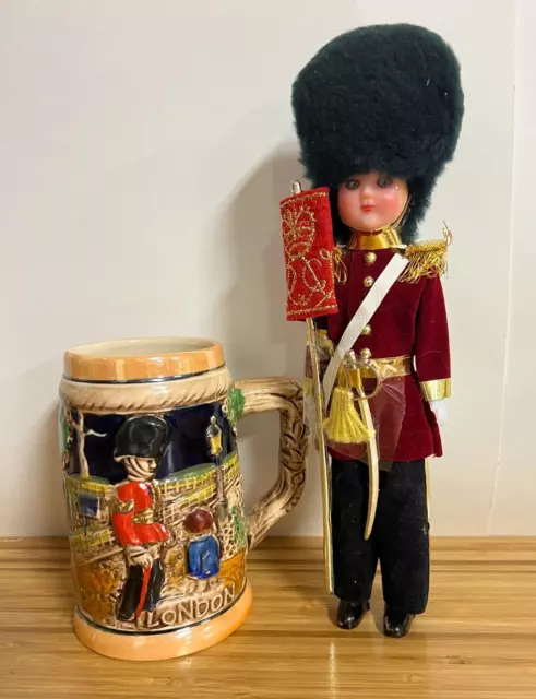 Hand painted London stein & 10' British Guard Soldier Doll with sword
