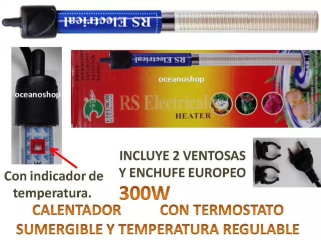 CALENTADOR 300W de ACUARIO con TERMOSTATO y REGULADOR DE TEMPERATURA pecera