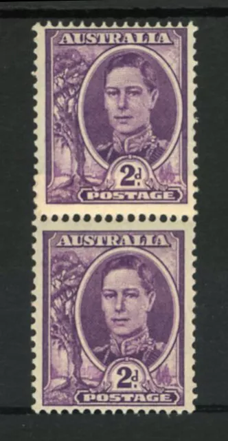 M2552 Australia 1948 SG230aa - 2d bright purple in a COIL JOIN pair.