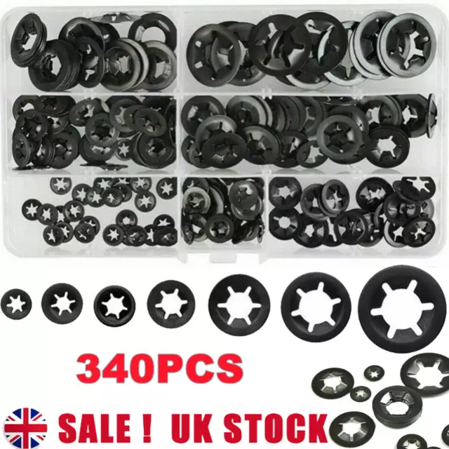 340pcs Internal Tooth Star Lock Spring Quick Washer Push On Speed Nut Assortment