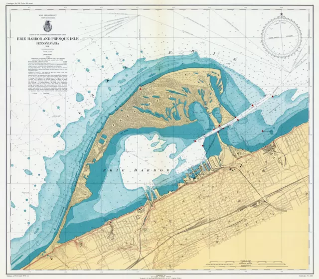 1941 Nautical Map of Erie Harbor and Presque Isle Lake Erie PA