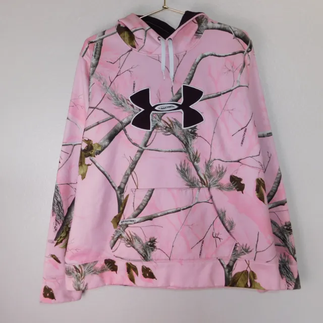 Under Armour Realtree Pink Camo Hoodie Sweatshirt Adult Woman XL Logo Pocket
