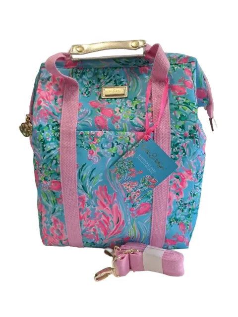 Lilly Pulitzer Insulated Backpack Soft-sided Cooler Pink & Blue, Best Fishes Nwt