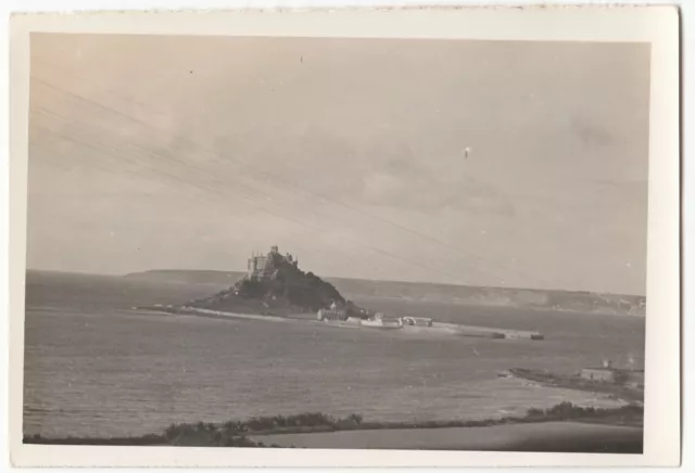 Black & White Photo Of St Michael's Mount From Mainland, c 1930's, 12 x 8 cm