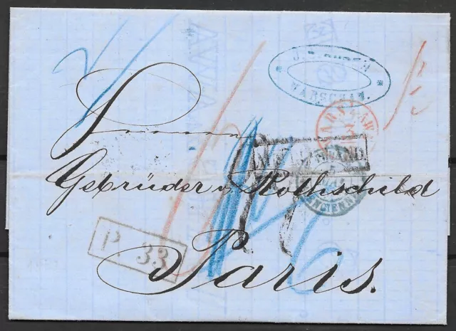 Russia/Poland covers 1862 folded letter Warschau to Rothschild/Paris