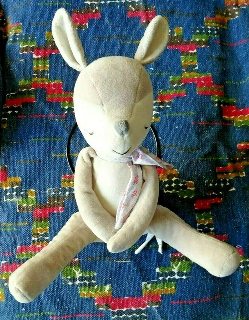 Ob/ Doudou Peluche Faon Biche Obaibi Blanc  Gris Fleur Echarpe Fleur 27 Cm Ttbe