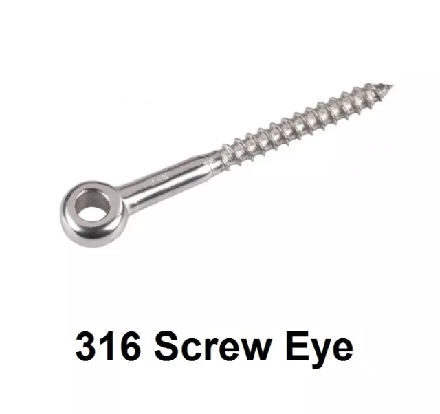 2 Pieces Stainless Steel 316 1/4 x 2 (6mm x 55mm) Lag Screw Eye
