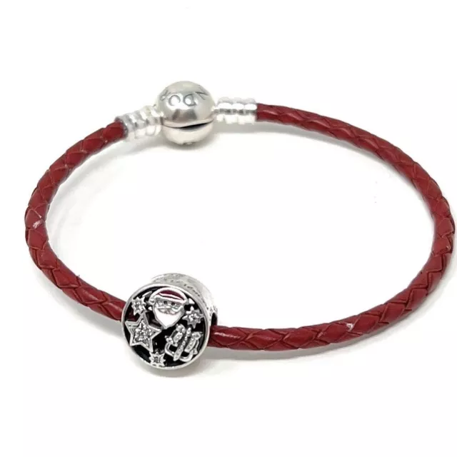 Pandora Merry Christmas Charm With Red Leather Bracelet