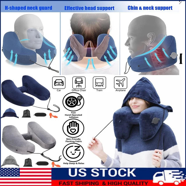 Inflatable Air Travel Pillow H Shape Airplane Neck Head Chin Cushion Office Nap