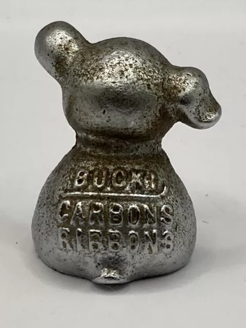 Vintage Bucki Carbons Ribbons Cast Iron Advertising Paperweight Puppy 1950s 2