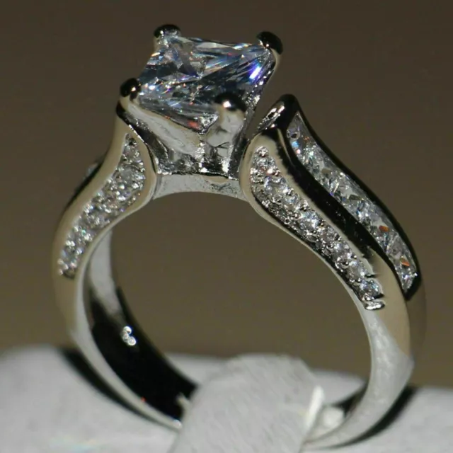 2Ct Princess Cut Lab Created Diamond Women's Wedding Ring 14k White Gold Plated