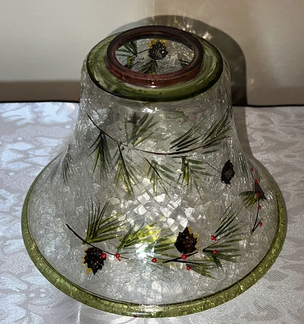 Yankee Candle Medium Jar Shade Topper Crackle Glass Green Leaf Print