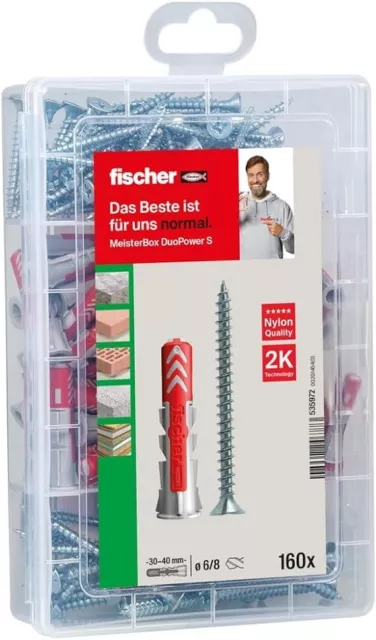 fischer MEISTER-BOX DUOPOWER + Schraube, Werkzeugkiste mit 160 Dübeln und Schr..