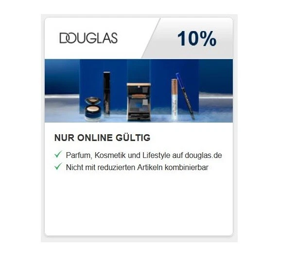 Douglas 10% Online Gutschein Rabatt ⚡⚡ ohne MBW ⚡⚡ schneller Versand ⚡⚡