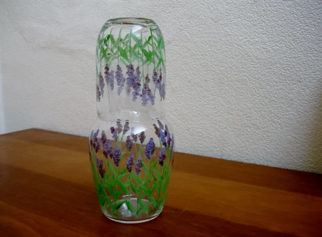 Bedside Table Water Carafe  With Matching Glass - Pretty  Lavender Stems Pattern