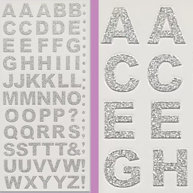 SILVER LETTER STICKERS A-Z Craft Bold Capital Alphabet Card Embellishments 15mm