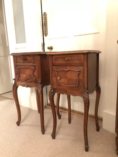 2 Antique French Victorian Walnut Bedside Cabinets Pot Cupboards
