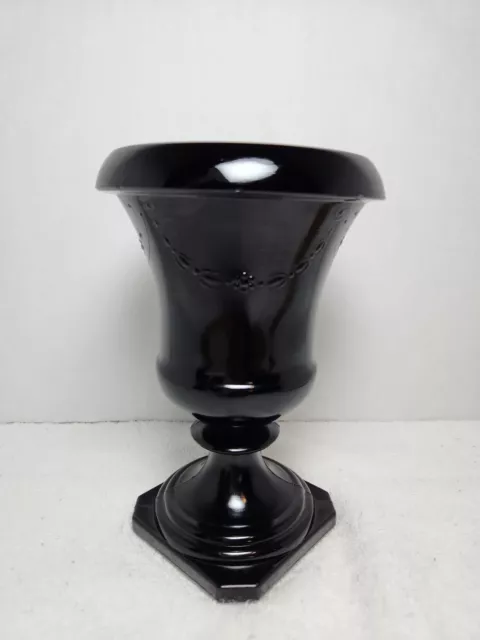 1930's LE SMITH Glass Black Amethyst Embossed Garland Urn Vase 7.5" *READ