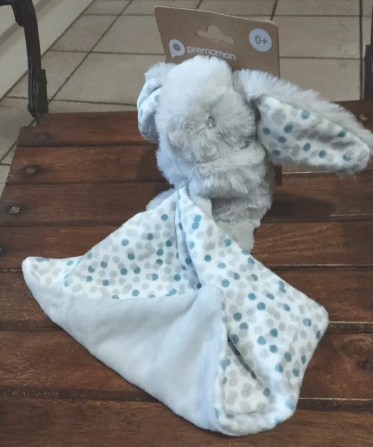 ⭐Neuf⭐Doudou Lapin Gris ORCHESTRA PREMAMAN mouchoir blanc pois gris bleu vert