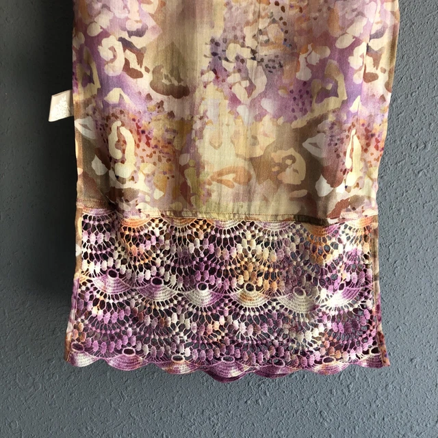 Soft Surroundings Scarf Wrap Shawl Pink Purple Watercolor Eyelet Lace Trim