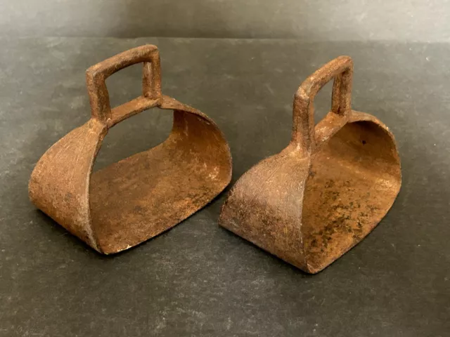 Old Vintage Hand Craved Rustic Iron Horse Paddle Stirrup / Foot Rest 2 Pcs (Hp1) 3