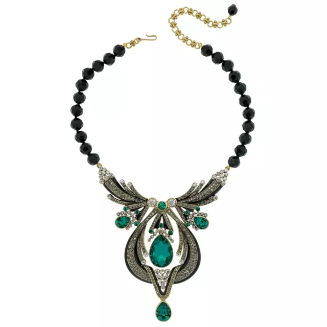 SIGNED SPECTACULAR Heidi Daus Draped in Deco Emerald Version Statement Necklace