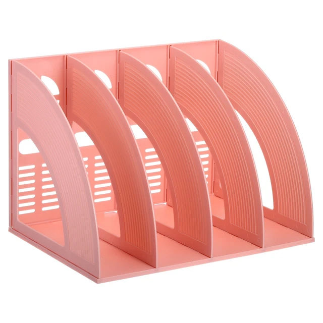 MAGAZINE FILE HOLDER, Plastic Vertical 4 Compartment Storage Rack, Pink ...