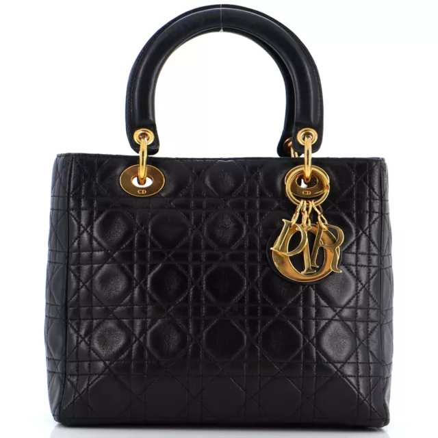 Christian Dior Vintage Lady Dior Bag Cannage Quilt Lambskin Medium Black