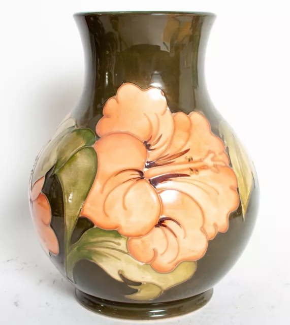 Stunning Moorcroft 'Hibiscus' on Green Elegant Vase Made in England!