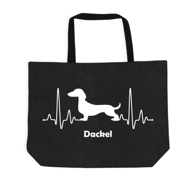Einkaufstasche Baumwolltasche Shopper schwarz: Herzschlag Hund Dackel Dachshund