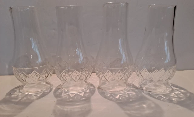 4 - Diamond Pattern Miniature Glass Oil Hurricane Lamp Chimney Globe Shades 5"