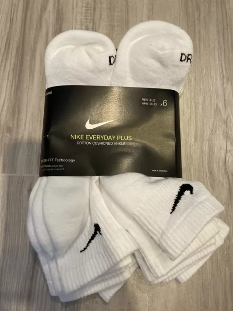 Nike Everyday Plus Cushion Ankle White/Black Socks - 6 Pair Pack SX6899-100 Rare
